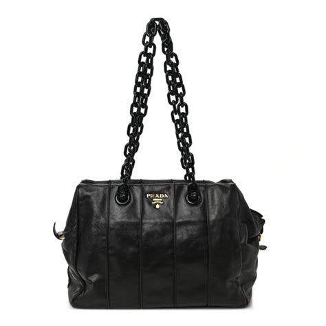 PRADA Soft Calf Bauletto Chain Shoulder Bag Black